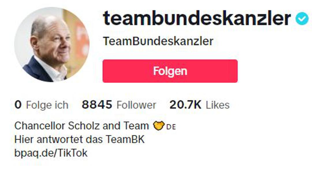 Neuer Social-Media-Kanal für Bundeskanzler Olaf Scholz