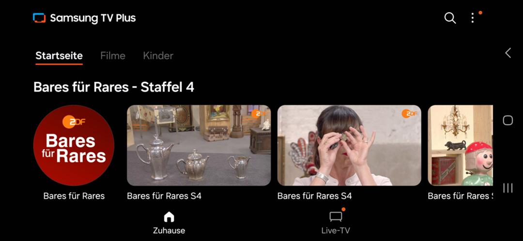 ZDF-Sendung "Bares für Rares" in der App Samsung TV Plus