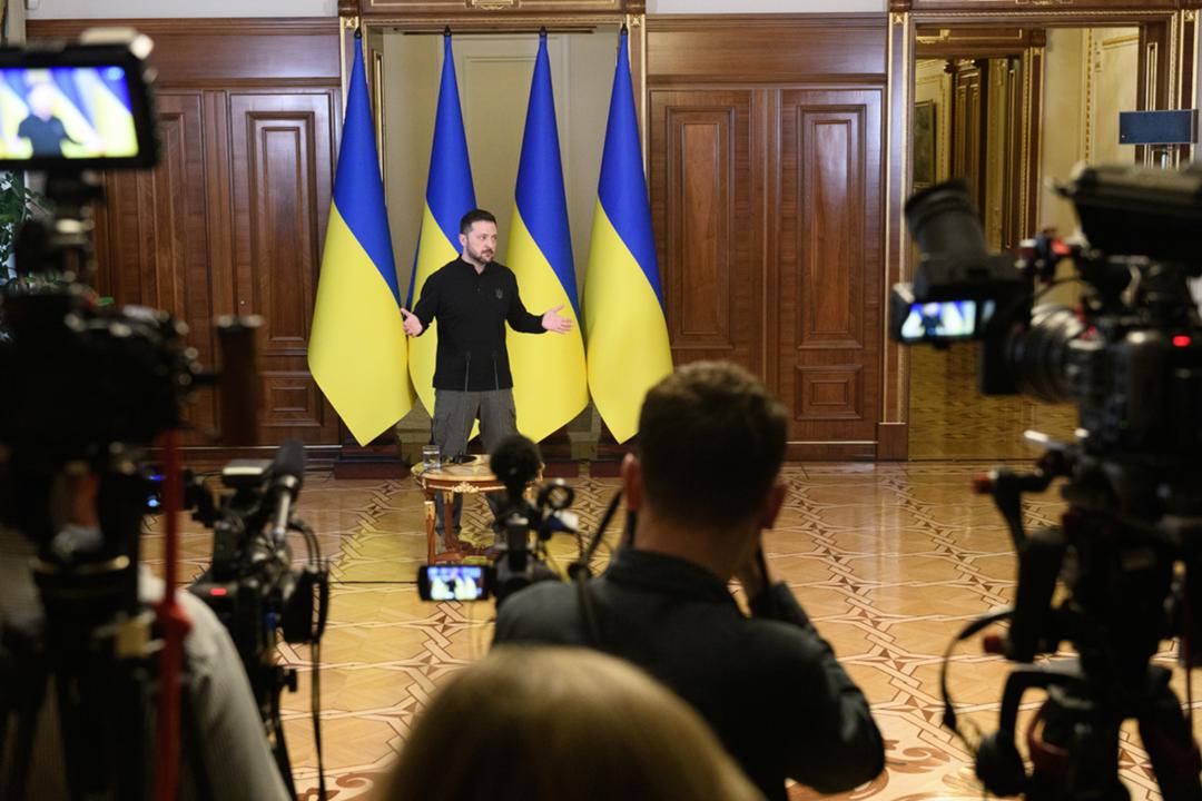 Journalisten bei einer Pressekonferenz des ukrainischen Präsidenten Wolodymyr Selenskyj im März 2025 in Kiew