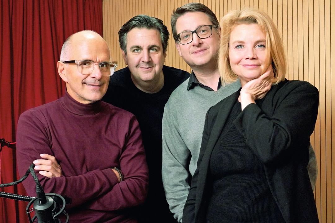 Das Sprecher-Ensemble von "Jagd auf Fantomas" (von links): Christoph Maria Herbst, Bastian Pastewka, Kai Magnus Sting und Annette Frier