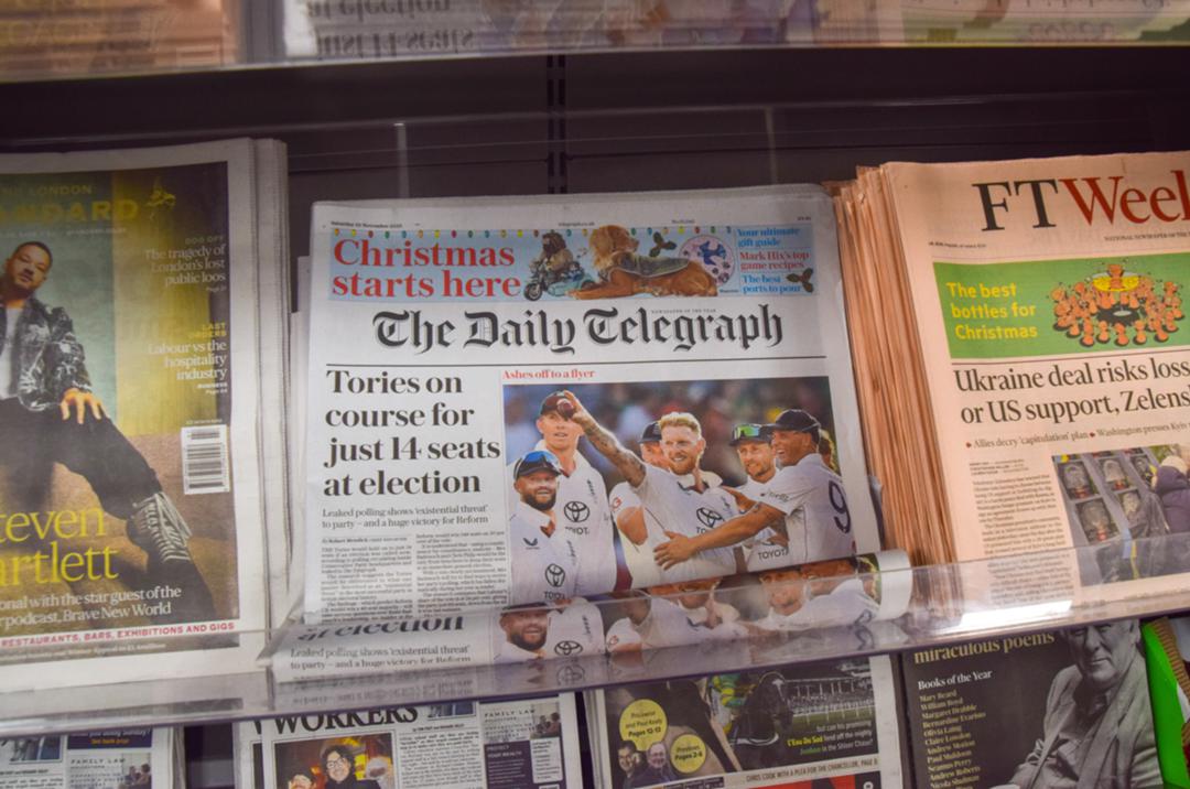 Titelseite des "Daily Telegraph" im November 2025