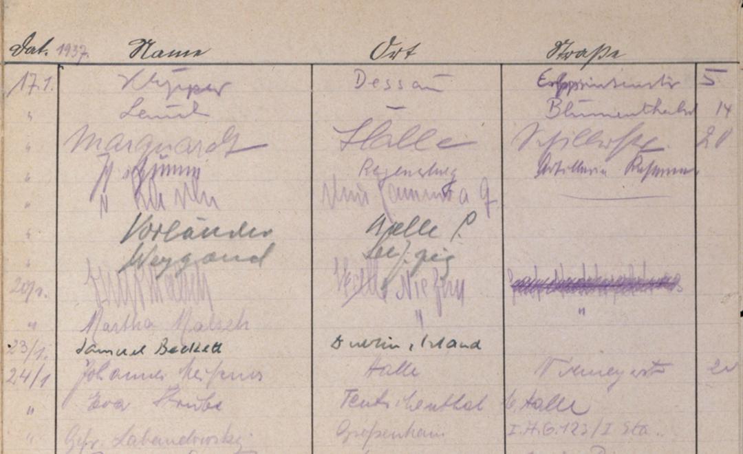 Unterschrift von Samuel Beckett auf der Gästeliste der Moritzburg